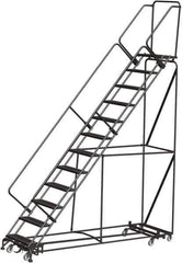 Ballymore - 153" 12 Step Rolling Warehouse Ladder - Lock Step Rolling Safety Ladder, 450 Lb Capacity, 120" Platform Height, 32" Base Width x 106" Base Depth, Perforated Tread - Apex Tool & Supply