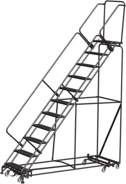 Ballymore - 143" 11 Step Rolling Warehouse Ladder - Lock Step Rolling Safety Ladder, 450 Lb Capacity, 110" Platform Height, 32" Base Width x 98" Base Depth, Perforated Tread - Apex Tool & Supply