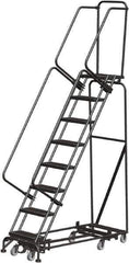 Ballymore - 113" 8 Step Rolling Warehouse Ladder - Lock Step Rolling Safety Ladder, 450 Lb Capacity, 80" Platform Height, 24" Base Width x 61" Base Depth, Perforated Tread - Apex Tool & Supply