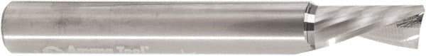 Amana Tool - 3/8" Cutting Diam x 3/4" Length of Cut, 1 Flute, Downcut Spiral Router Bit - Uncoated, Right Hand Cut, Solid Carbide, 3" OAL x 1/4" Shank Diam, 30° Helix Angle - Apex Tool & Supply