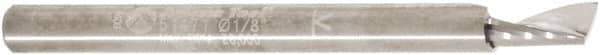 Amana Tool - 1/8" Cutting Diam x 1/4" Length of Cut, 1 Flute, Upcut Spiral Router Bit - Uncoated, Right Hand Cut, Solid Carbide, 1-1/2" OAL x 1/8" Shank Diam, 20° Helix Angle - Apex Tool & Supply