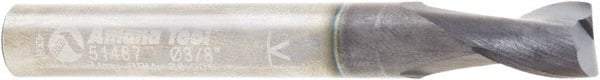 Amana Tool - 3/8" Cutting Diam x 1/2" Length of Cut, 2 Flute, Upcut Spiral Router Bit - AlTiN Coated, Right Hand Cut, Solid Carbide, 3" OAL x 3/8" Shank Diam, Flute, 30° Helix Angle - Apex Tool & Supply