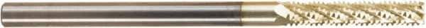 Amana Tool - 1/4" Cutting Diam x 1-1/4" Length of Cut, 6 Flute, Compression Spiral Router Bit - Zirconium Coated, Right Hand Cut, Solid Carbide, 4" OAL x 1/4" Shank Diam, Assorted Router Styles, 20° Helix Angle - Apex Tool & Supply