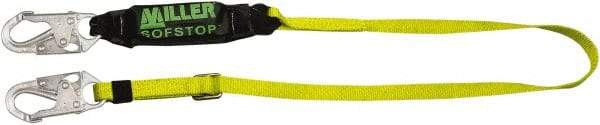 Miller - 6' Long, 310 Lb Capacity, 1 Leg Locking Snap Hook Harness Shock Absorbing Lanyard - 1-1/2" Diam, Polyester Webbing, Locking Snap Hook Anchorage Connection - Apex Tool & Supply