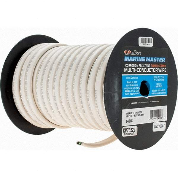 EastPenn - 14 AWG, 3 Strand, 100' OAL, Tinned Copper Hook Up Wire - White Thermoplastic Jacket - Apex Tool & Supply