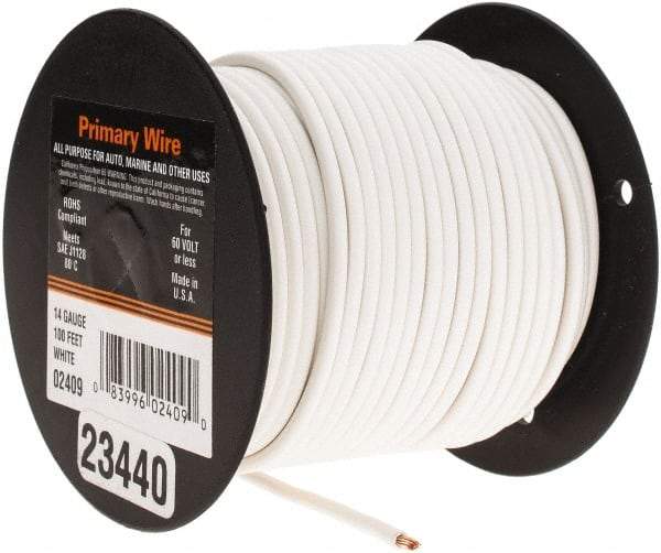 EastPenn - 14 AWG Automotive Plastic Insulated, Single Conductor Wire - 100' Long, White - Apex Tool & Supply