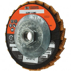 Standard Abrasives - 60 Grit, 4-1/2" Disc Diam, 5/8-11 Center Hole, Type 29 Flap Disc - 10,000 Max RPM, Arbor Attaching System, Coated - Apex Tool & Supply