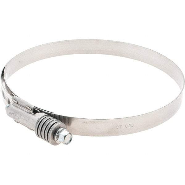 Made in USA - 5-1/4 to 6-1/8" Diam, Stainless Steel Auto-Adjustable Worm Drive Clamp - 5/6" Wide - Apex Tool & Supply
