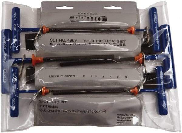 Proto - 6 Piece T-Handle Cushion Grip Tethered Hex Key Set - Hex Range 2 to 6mm - Apex Tool & Supply