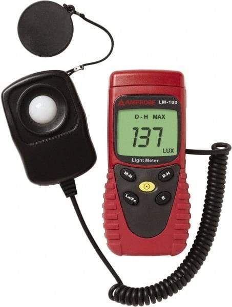 Amprobe - 9 Volt Battery, 20 to 20,000 FC, LCD Display, Silicone Photodiode Light Meter - 5 Accuracy, Compatible with All Visible Light Lighting, Built In Memory - Apex Tool & Supply