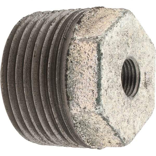 Made in USA - Class 150, 1 x 1/8" Galvanized Pipe Hex Bushing - Threaded, Malleable Iron - Apex Tool & Supply