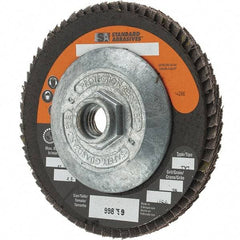 Camel Grinding Wheels - 36 Grit, 4-1/2" Disc Diam, 5/8-11 Center Hole, Type 29 Zirconia Alumina Flap Disc - Arbor Attaching System, Coated - Apex Tool & Supply
