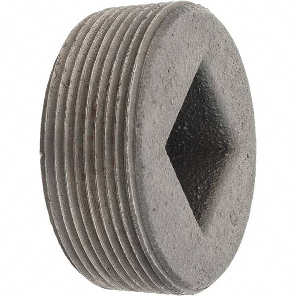 Made in USA - Class 150, 2" Black Pipe Countersunk Square Plug - Threaded, Malleable Iron - Apex Tool & Supply