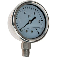 Value Collection - 2-1/2" Dial, 1/4 Thread, 0-15 Scale Range, Pressure Gauge - Apex Tool & Supply