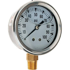 Value Collection - 2-1/2" Dial, 1/4 Thread, 0-100 Scale Range, Pressure Gauge - Apex Tool & Supply