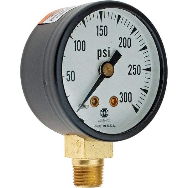 Value Collection - 1-1/2" Dial, 1/8 Thread, 0-300 Scale Range, Pressure Gauge - Lower Connection Mount - Apex Tool & Supply
