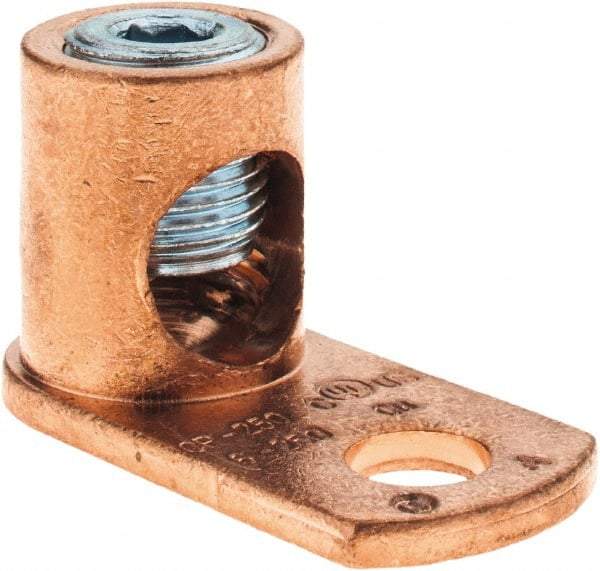 Made in USA - 6 AWG Noninsulated Crimp Connection Square Ring Terminal - 3/8" Stud, 1-31/32" OAL x 15/16" Wide, Copper Alloy Contact - Apex Tool & Supply