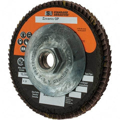 Camel Grinding Wheels - 40 Grit, 4-1/2" Disc Diam, 5/8-11 Center Hole, Type 29 Zirconia Alumina Flap Disc - Arbor Attaching System, Coated - Apex Tool & Supply