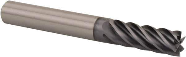 Kennametal - 1/2", 1-1/4" LOC, 1/2" Shank Diam, 3" OAL, 6 Flute, Solid Carbide Square End Mill - Single End, AlTiN Finish, Spiral Flute, 38° Helix, Centercutting, Right Hand Cut, Right Hand Flute, Series UJDE - Apex Tool & Supply