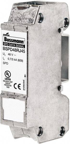 Cooper Bussmann - 1 Pole, 1 Phase, 76.91mm Long x 19mm Wide x 36.15mm Deep, Hardwired Surge Protector - DIN Rail Mount, 48 V, 34 VDC, 48 VAC Operating Voltage, 10 kA Surge Protection - Apex Tool & Supply