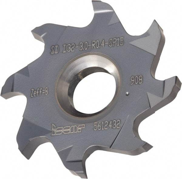 Iscar - SD D Grade IC908 Carbide T-Slot Milling Tip Insert - TiAlN/TiN Finish, 8 Flutes, 31.7mm Cutting Diam, 8mm Depth of Cut, 8mm Extension, 1/64" Cnr Rad - Apex Tool & Supply