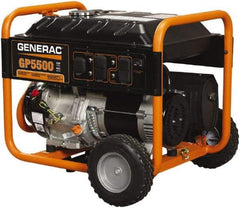 Generac Power - 10 hr Half Load Time, 5.5 kW, Pull Start, Gasoline Portable Power Generator - 7.2 Gal Tank, 28-3/4" Long x 26-3/4" Wide x 25" Deep, 389 cc Engine - Apex Tool & Supply