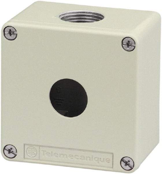Schneider Electric - 1 Hole, 1.58 Inch Hole Diameter, Zinc Alloy Pushbutton Switch Enclosure - 3.15 Inch High x 3.15 Inch Wide x 2.03 Inch Deep, 4, 13 NEMA Rated - Apex Tool & Supply