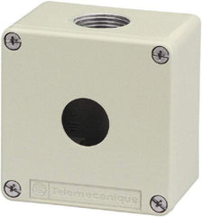 Schneider Electric - 1 Hole, 1.58 Inch Hole Diameter, Zinc Alloy Pushbutton Switch Enclosure - 3.15 Inch High x 3.15 Inch Wide x 2.03 Inch Deep, 4, 13 NEMA Rated - Apex Tool & Supply