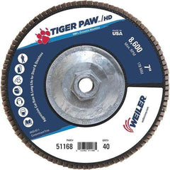 Weiler - 40 Grit, 7" Disc Diam, 5/8-11 Center Hole, Type 27 Zirconia Alumina Flap Disc - 8,600 Max RPM, Phenolic Backing, Arbor Attaching System, Coated - Apex Tool & Supply