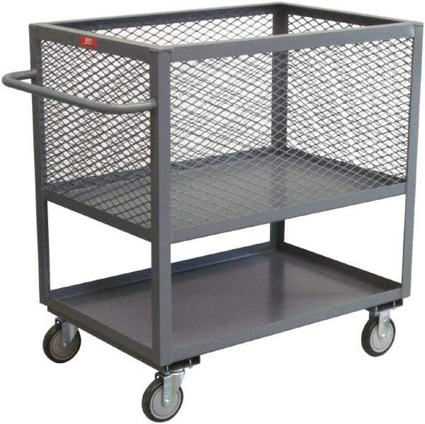 Jamco - 1,200 Lb Capacity, 2 Shelf, 4-Sided Steel Shelf Truck - 30" Long x 60" Wide x 44" High, 8" Diam Wheels - Apex Tool & Supply