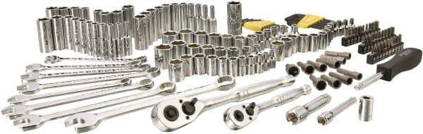 Stanley - 145 Piece 1/4" & 3/8" Drive Chrome Vanadium Finish Deep Well Socket Set - 6 Points, 5/32" to 11/16" (4mm to 17mm) Range, Inch/Metric Measurement Standard - Apex Tool & Supply