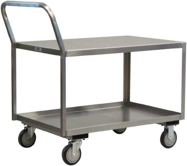 Jamco - 1,200 Lb Capacity, 24" Wide x 36" Long x 27" High Shelf Cart - 2 Shelf, Stainless Steel, 2 Rigid/2 Swivel Casters - Apex Tool & Supply