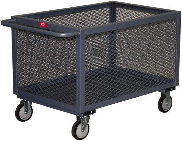 Jamco - 1,200 Lb Capacity, 1 Shelf, 4-Sided Steel Mesh Stock Truck - 24" Long x 36" Wide x 27" High, 5" Diam Urethane Wheels - Apex Tool & Supply