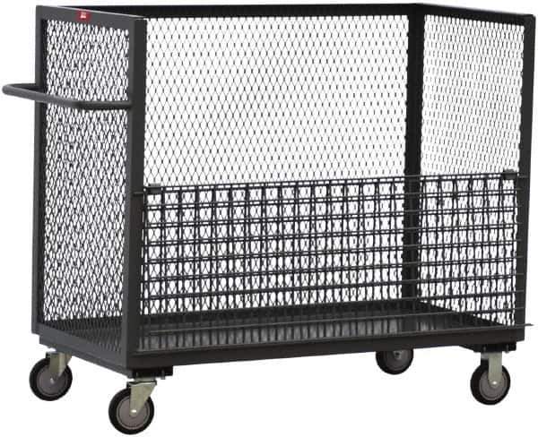 Jamco - 1,200 Lb Capacity, 1 Shelf, 3-Sided Steel Mesh Stock Truck - 30" Long x 48" Wide x 48" High, 8" Diam Wheels - Apex Tool & Supply