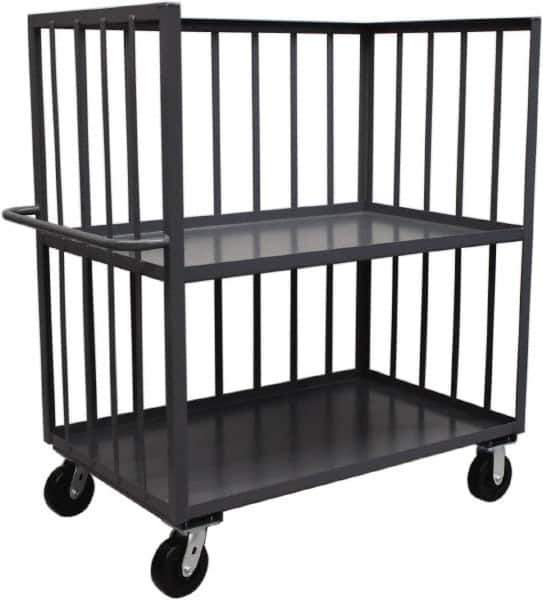 Jamco - 2,000 Lb Capacity, 2 Shelf, 3-Sided Steel Truck - 48" Long x 24" Wide x 57" High, 6" Diam Phenolic Resin Wheels - Apex Tool & Supply