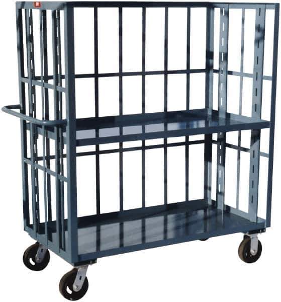 Jamco - 3,000 Lb Capacity, 2 Shelf, 3-Sided Steel Slat Truck - 60" Long x 30" Wide x 57" High, 6" Diam Phenolic Wheels - Apex Tool & Supply