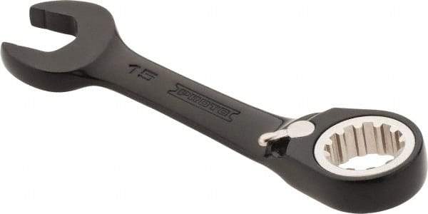 Proto - 15mm 12 Point Offset Combination Wrench - 15° Offset Angle, 4-11/16" OAL, Steel, Black Chrome Finish - Apex Tool & Supply