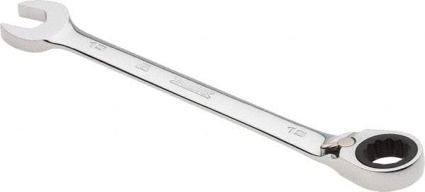 Proto - 15mm 12 Point Combination Wrench - 0° Offset Angle, 7-7/8" OAL, Steel, Chrome Finish - Apex Tool & Supply