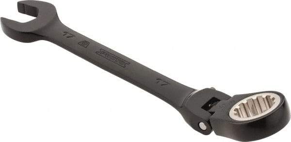 Proto - 17mm 12 Point Flexhead Combination Wrench - 15° Offset Angle, 7" OAL, Steel, Black Chrome Finish - Apex Tool & Supply