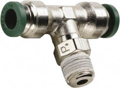 Parker - 3/8" Outside Diam, 1/2 NPT, Nickel Plated Brass Push-to-Connect Tube Male Swivel Branch Tee - 300 Max psi, Tube to Male NPT Connection, Buna-N O-Ring - Apex Tool & Supply
