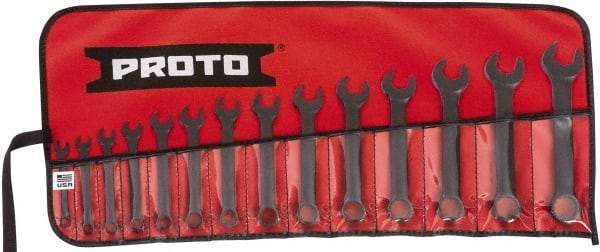 Proto - 14 Piece, 6mm to 19mm, 12 Point Extra Short Combination Wrench Set - Metric Measurement Standard, Black Oxide Finish, Comes in Tool Roll - Apex Tool & Supply