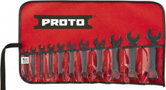 Proto - 11 Piece, 1/4" to 3/4", 12 Point Extra Short Combination Wrench Set - Inch Measurement Standard, Black Oxide Finish, Comes in Tool Roll - Apex Tool & Supply