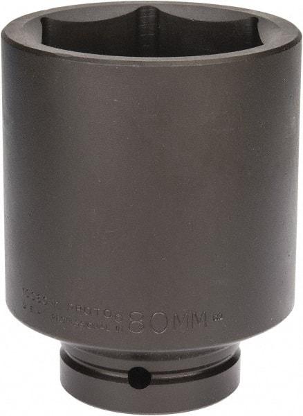 Proto - 1" Drive 80mm Deep Impact Socket - 6 Points, 5-1/2" OAL - Apex Tool & Supply