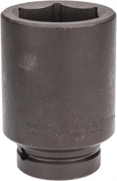 Proto - 1" Drive 55mm Deep Impact Socket - 6 Points, 4-1/2" OAL - Apex Tool & Supply
