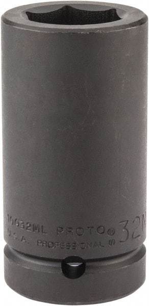 Proto - 1" Drive 32mm Deep Impact Socket - 6 Points, 4" OAL - Apex Tool & Supply