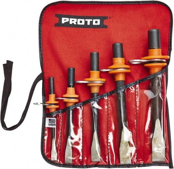 Proto - 5 Piece Tethered Cold Chisel Set - Steel, Sizes Included 5/16 to 5/8" - Apex Tool & Supply