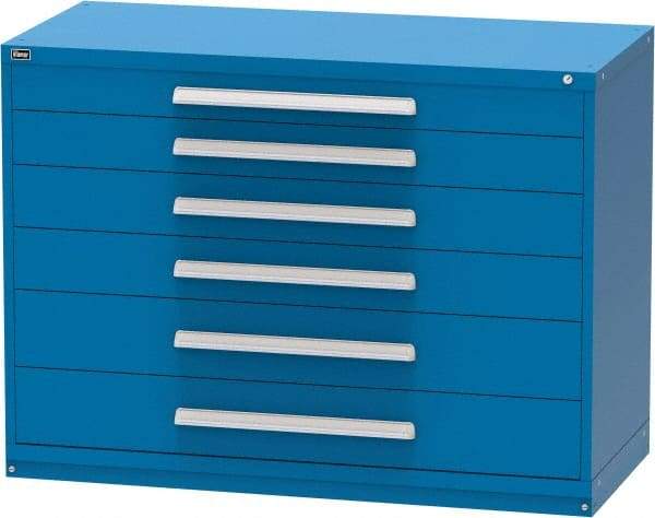 Vidmar - 6 Drawer, Modular Storage Cabinet - Steel, 60" Wide x 27-3/4" Deep x 44" High, Blue - Apex Tool & Supply