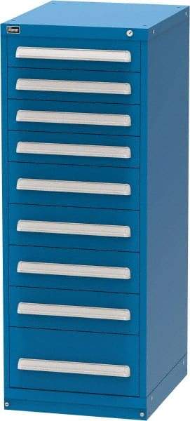 Vidmar - 9 Drawer, Modular Storage Cabinet - Steel, 22-1/2" Wide x 27-3/4" Deep x 59" High, Blue - Apex Tool & Supply