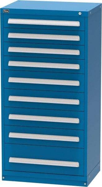 Vidmar - 9 Drawer, Modular Storage Cabinet - Steel, 30" Wide x 21-3/8" Deep x 59" High, Blue - Apex Tool & Supply