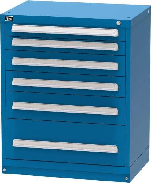 Vidmar - 6 Drawer, Modular Storage Cabinet - Steel, 30" Wide x 21-3/8" Deep x 37" High, Blue - Apex Tool & Supply